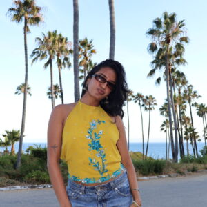 Mustard Embroidered Halter Top w/ dupatta
