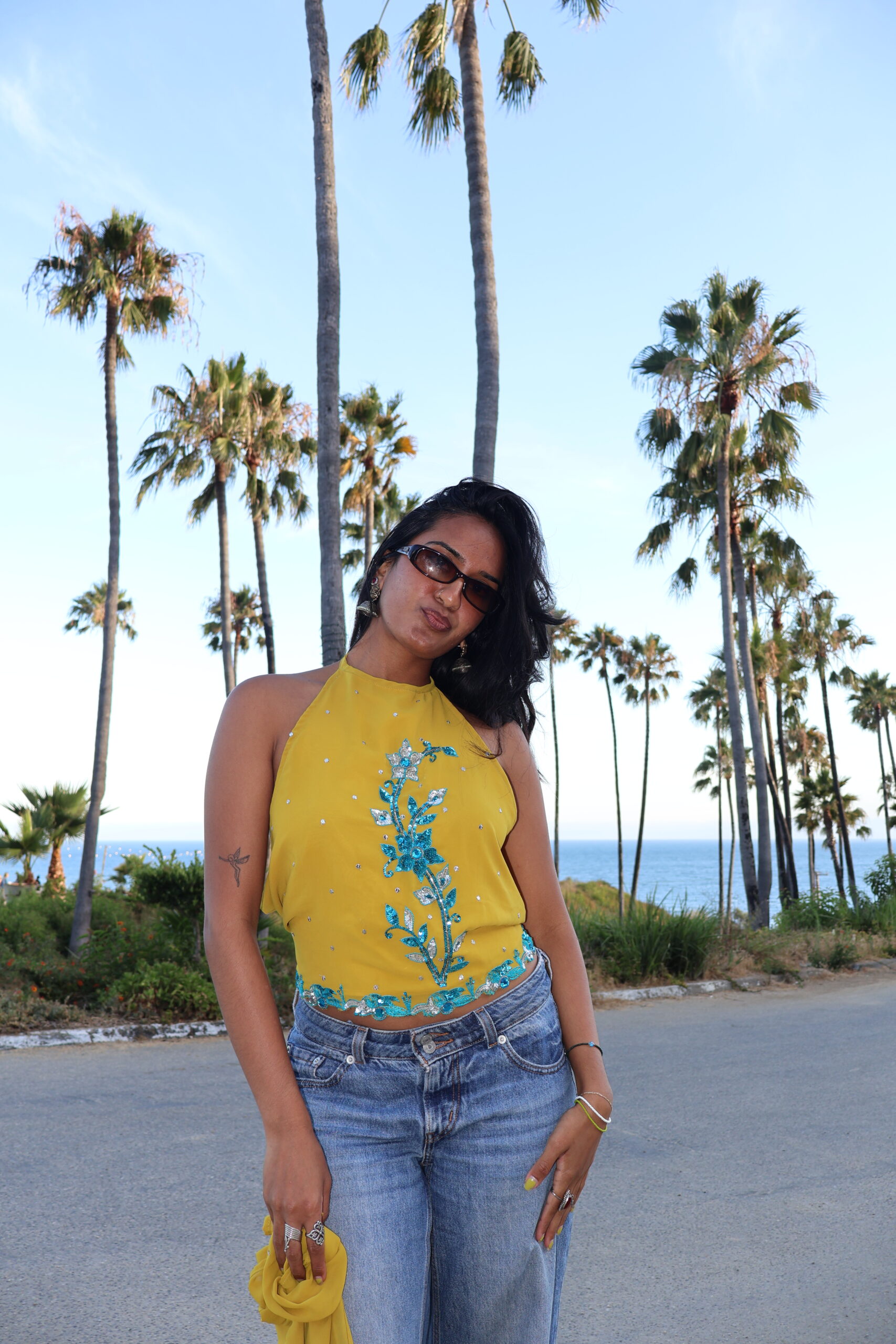 Mustard Embroidered Halter Top w/ dupatta