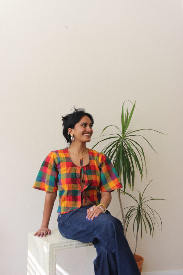 Madras Plaid Tie-up Top